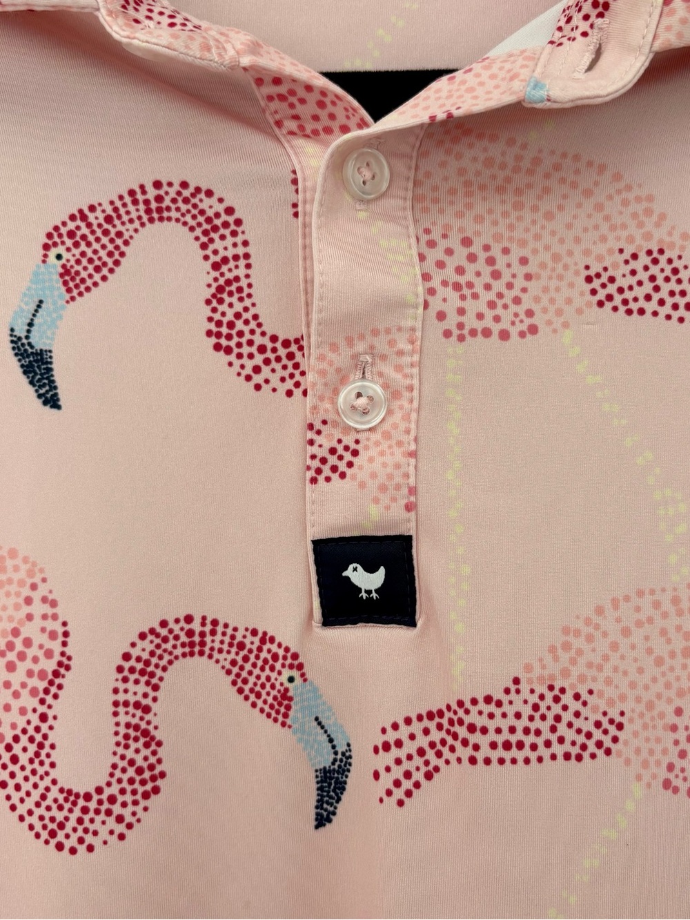 Bad Birdie Pinky Promise Flamingo Print Golf Polo Biltmore AZ Pink Men's L - Picture 2 of 7